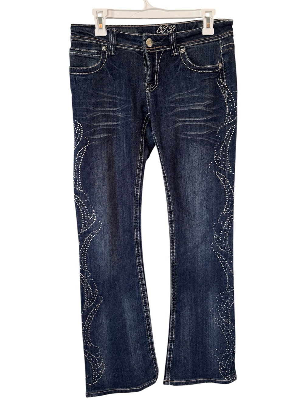 OTB One Tough Babe Premium Boot Cut Jeans Rhinestone Western Y2K Dark Wash